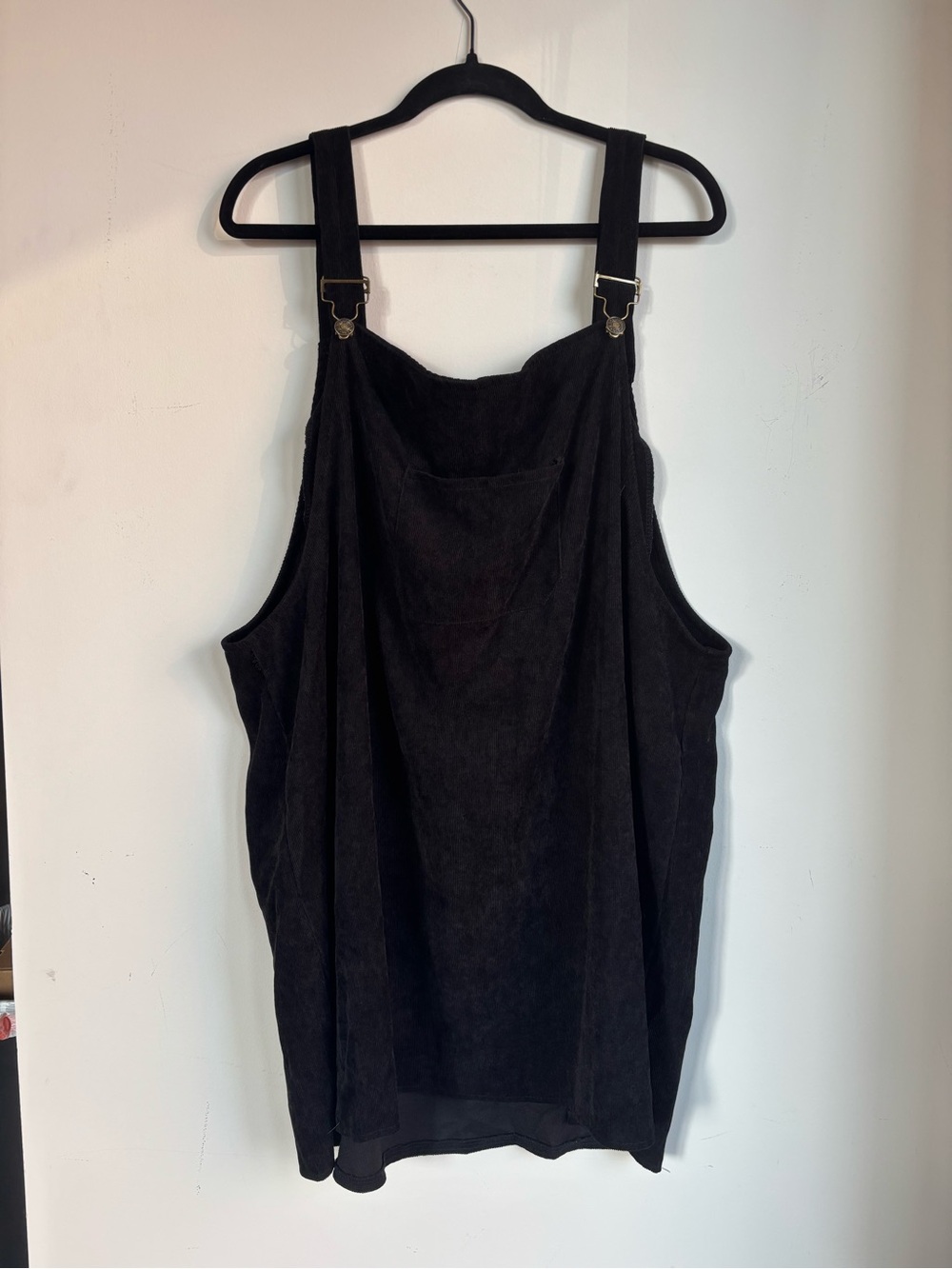 Black Corduroy Overalls Dress with Front Bib Pocket